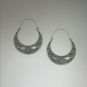 Intricate Silver Swirl Hoop Earrings